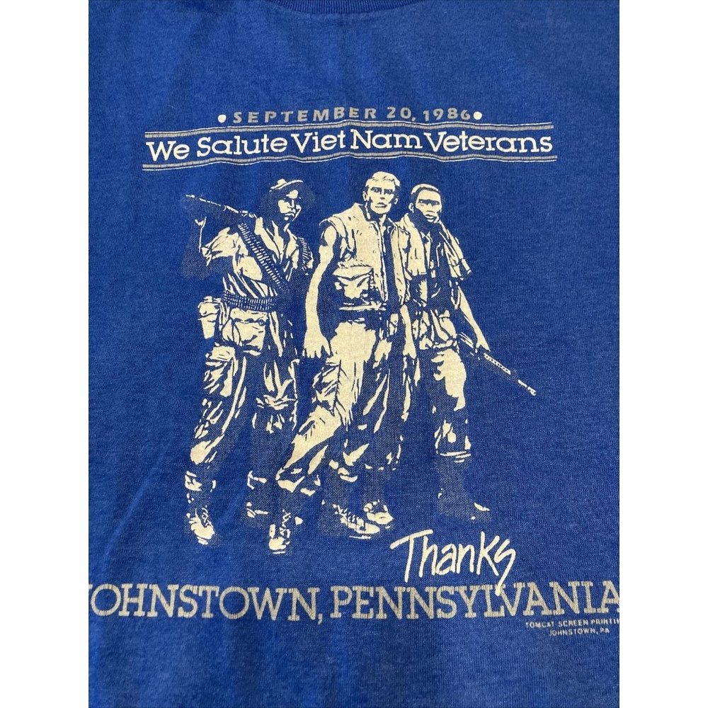 Vtg 80s Veterans Military T Shirt Vietnam War USA Sz L Marine Owned Solider Rare